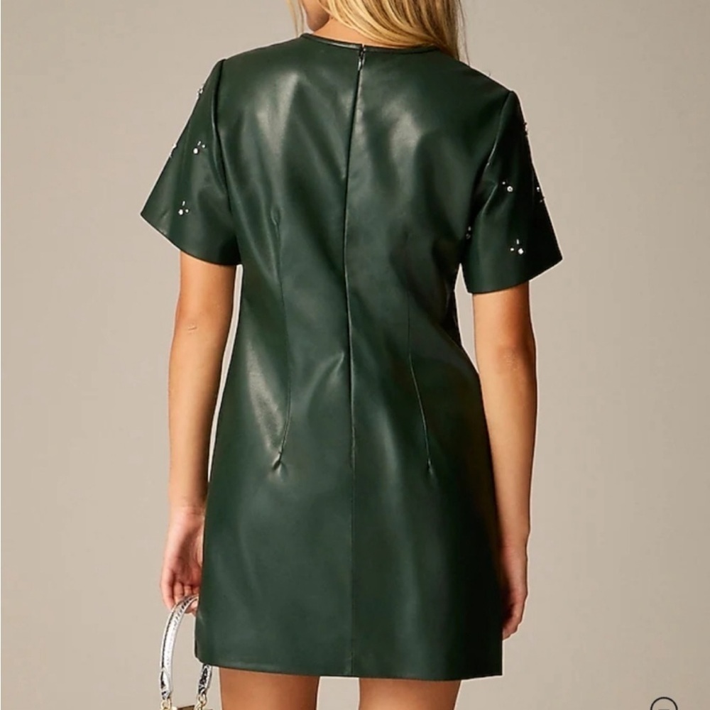 J Crew Collection mini dress in army green embellished faux leather NEW size 0 - Picture 2 of 13